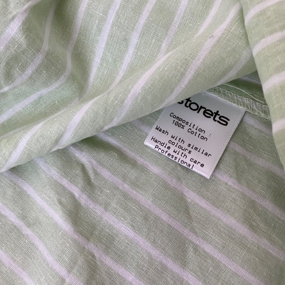 STORETS Green Striped Asymmetrical Button Down Shirt - Picture 9 of 9